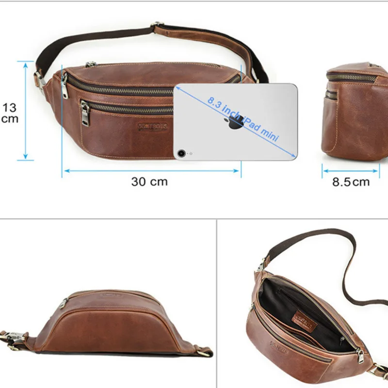 Fashionable British Style Head Layer Cowhide Fashion Trend Women's Universal Phone Multi Training Genuine Leather Men Waist Bag