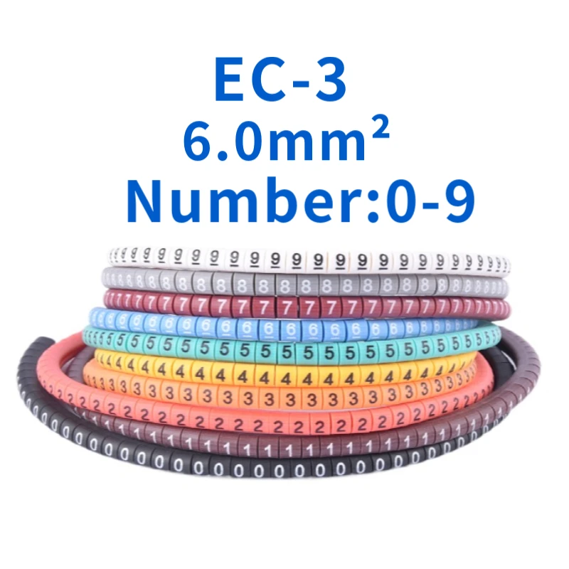 Label Marking 500PCS EC-3 Cable Wire Marker 0 to 9 For Cable Size 6.0 Sqmm Colored Number Tube Cable Markers Cat6 Marker