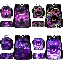 3 pcs set Cute Anime For Gengars Child School Backpack with Lunch Bags ,Pencil Bags ,School Bags for Boys Girls Best Gift