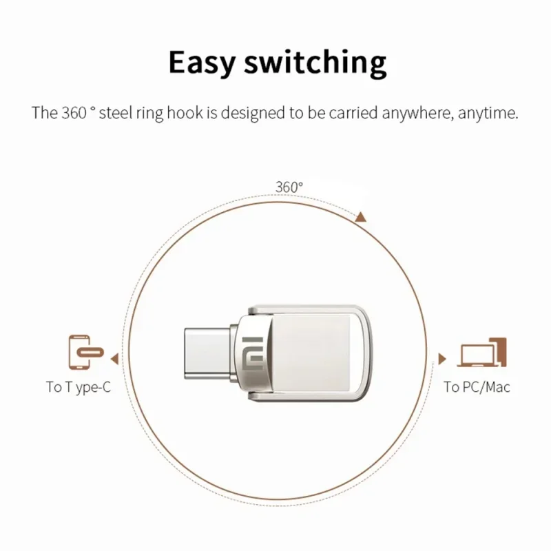 샤오미 U 디스크, USB 3.1 C타입 인터페이스, 휴대폰 컴퓨터 상호 변속기, 휴대용 USB 메모리, 2TB, 1TB, 256GB, 128GB, 512GB