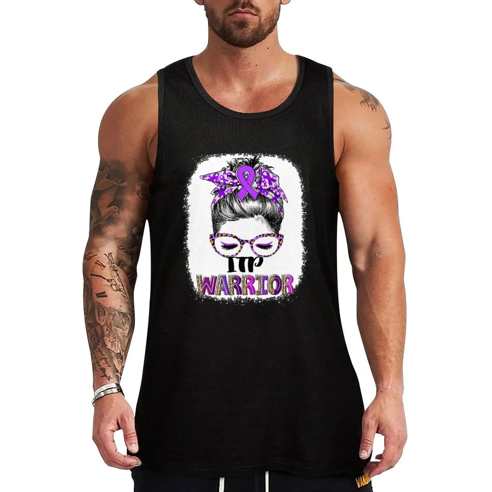 

Messy Bun Leopard ITP Warrior Tank Top Loose Sleeveless Casual Tank Top Lightweight Summer