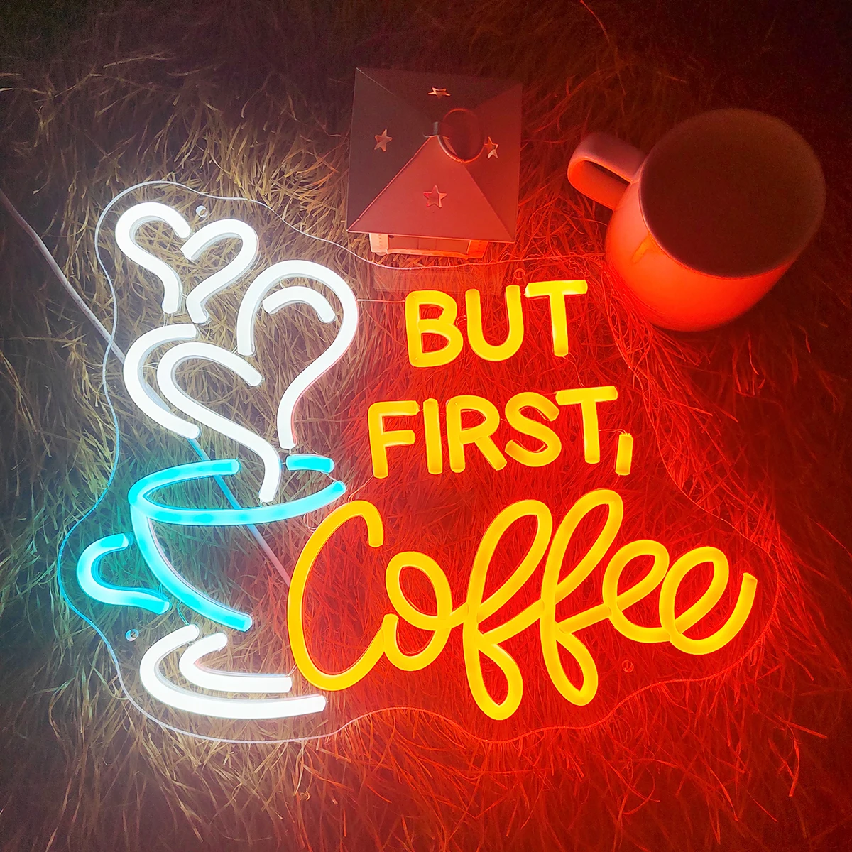 Coffee icon shape neon lights can be customized color for the coffee room bedroom decoration, to create their own atmosphere