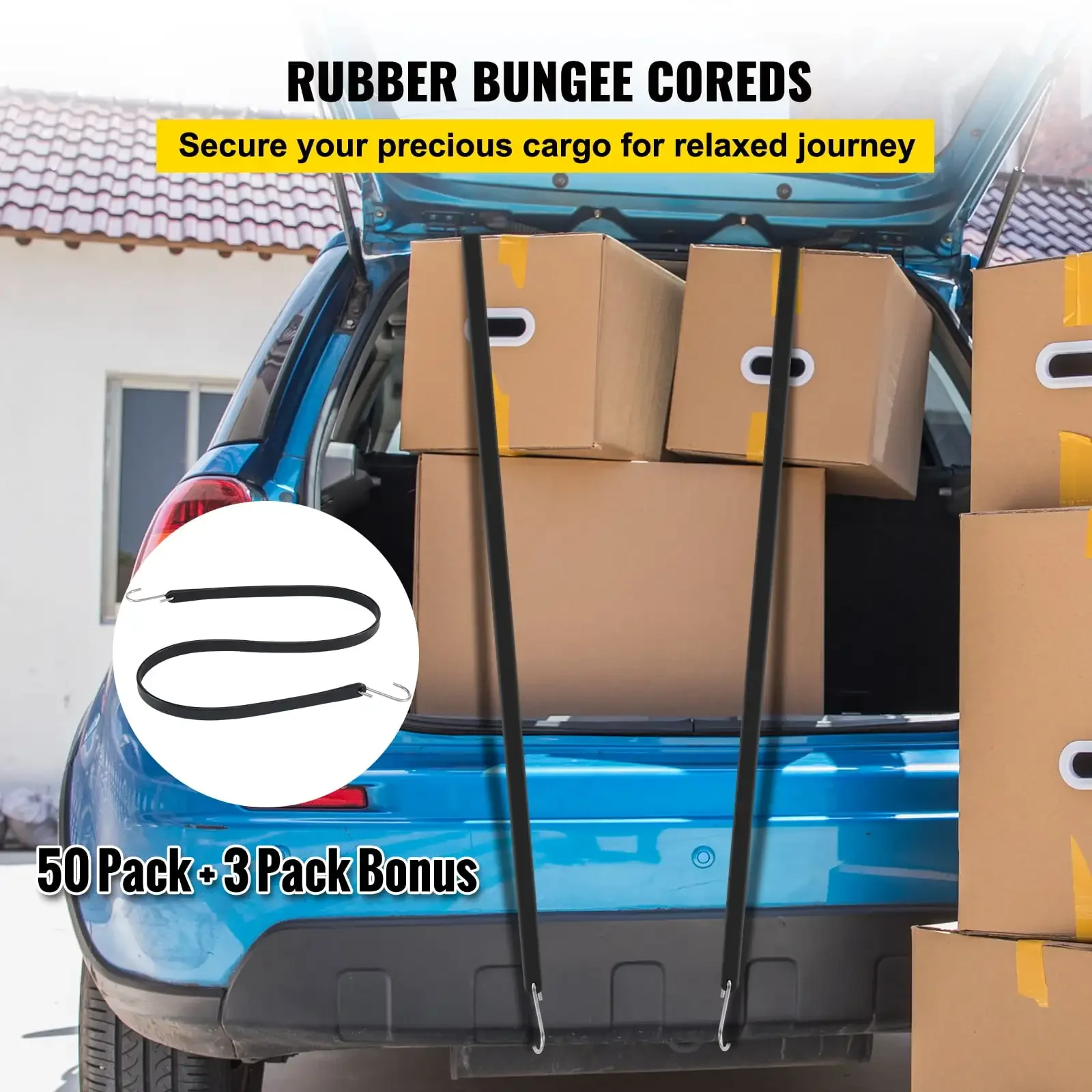 Cordas elásticas de borracha, 53 pacotes de 31" de comprimento, tiras de amarração de borracha EPDM à prova de intempéries com ganchos S frisados