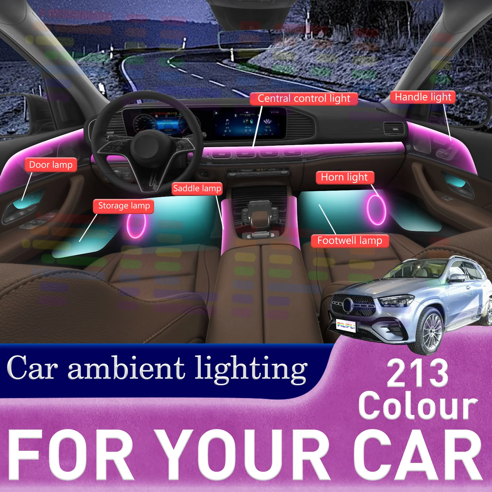 

6/18 in 1 Acrylic Car Ambient Light RGB 64 213 Tint Pulse Acrylic APP Streamer Ambiance Light Pack For Automobiles