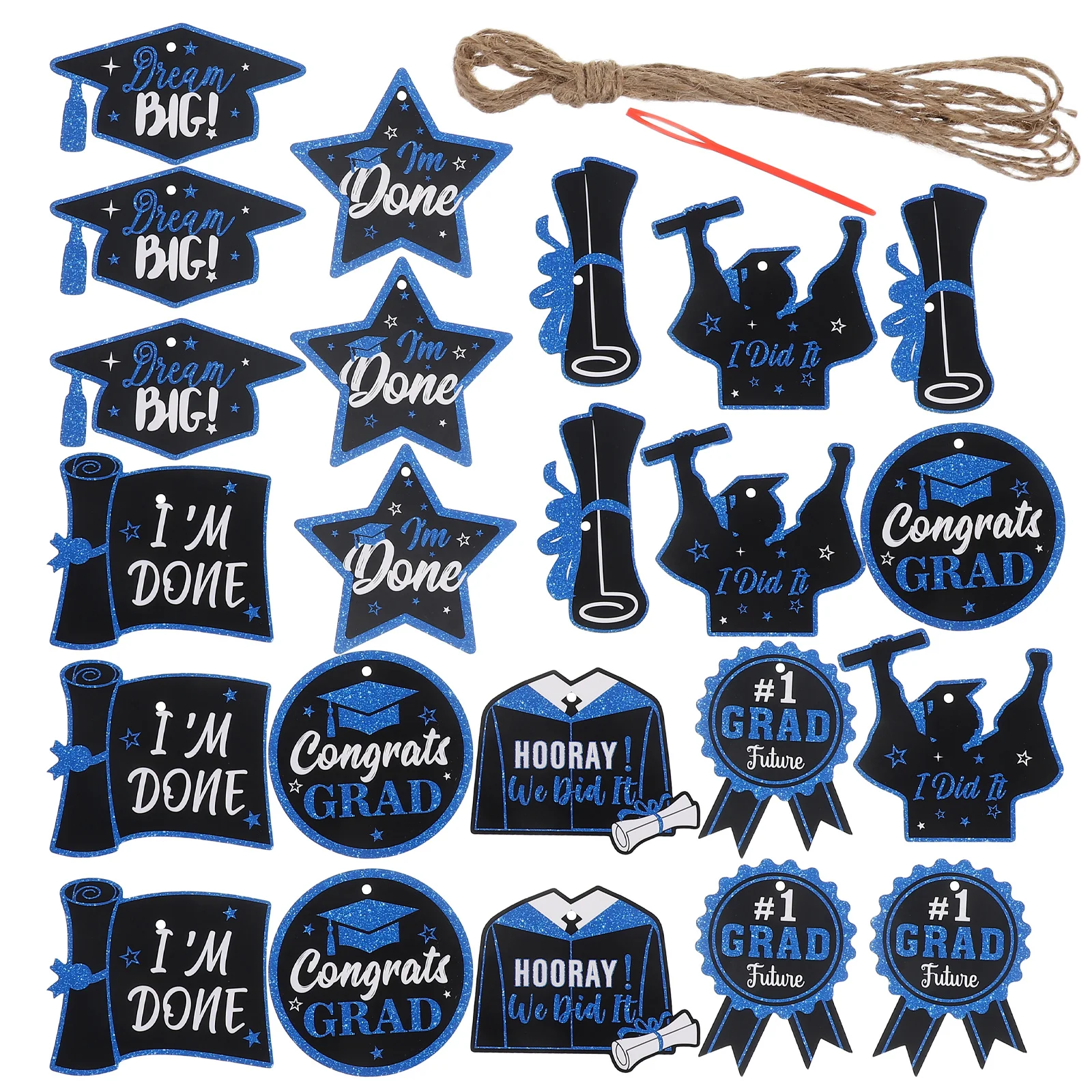 

24pcs Graduation Hanging Decorations 2025 Glitter Paper Cutouts For Party Centerpieces Table Ornaments Celebrations Decor