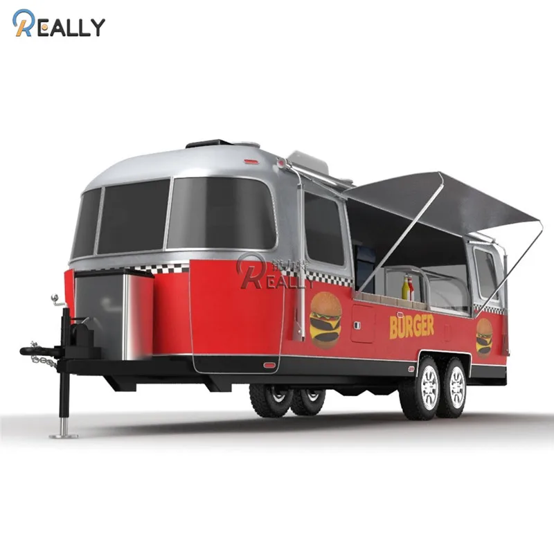 Full Stainless Steel Mobile Kitchen Fast Food Cart Coffee Ice Cream Breakfast Truck Hot Dog Vendors Airstream Catering Trailer