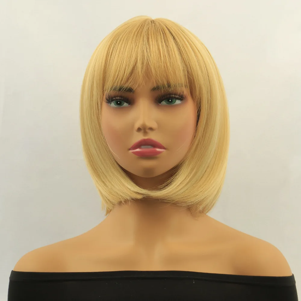 12inch blonde bobo short hair chemical fiber head cover straight wig cosplay hair cover white head cover