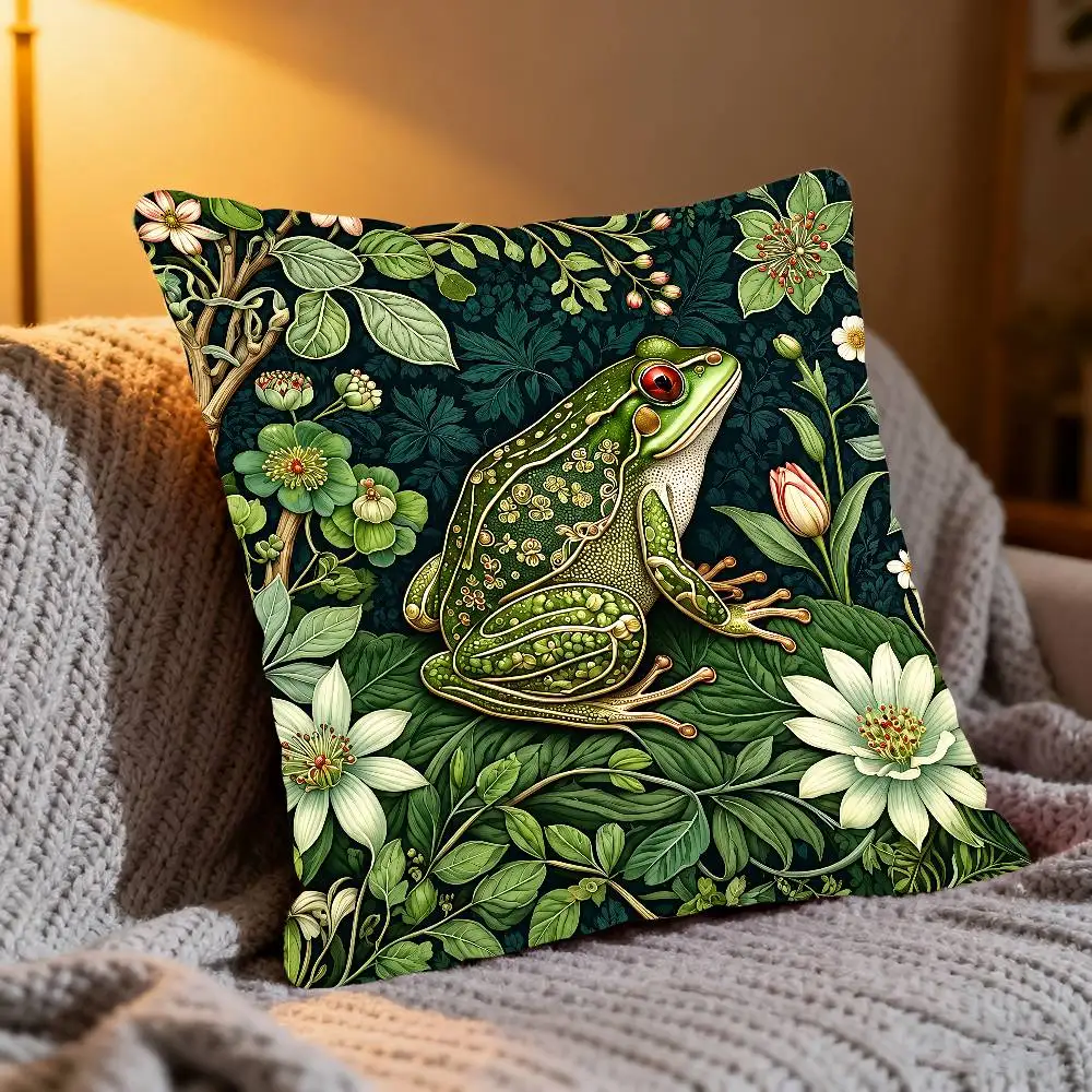 Green Frog Green Leaves And Flowers Pillow Case Cushion Cover Polyester Pillowcase Decorative Sofa Cushion Pillowcase Home Decor