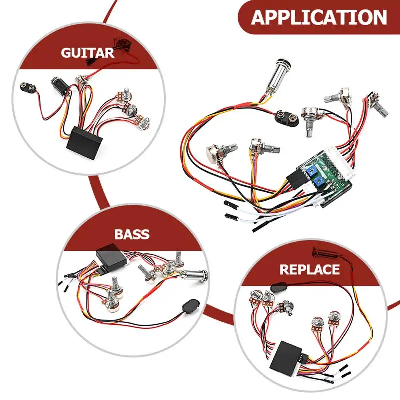 1 Set 3-Band Active EQ Preamp Circuit Wiring Harness Parts For Bass Guitar Electric Guitar Circuit Wiring Harness