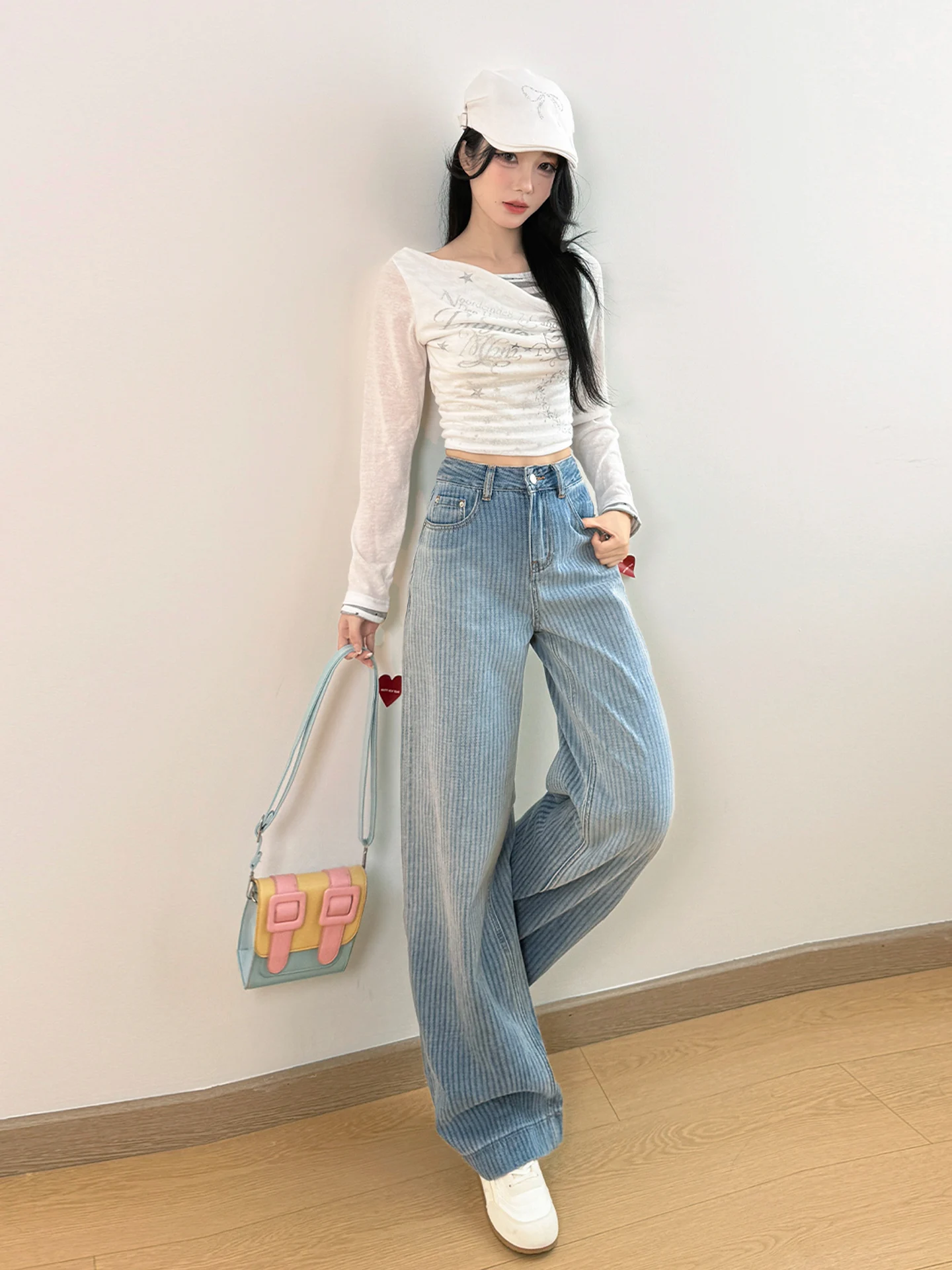 Retro American Washed Straight Leg Jeans Women's High Waist Denim Pants Spring Summer Casual Loose Fit Floor Length