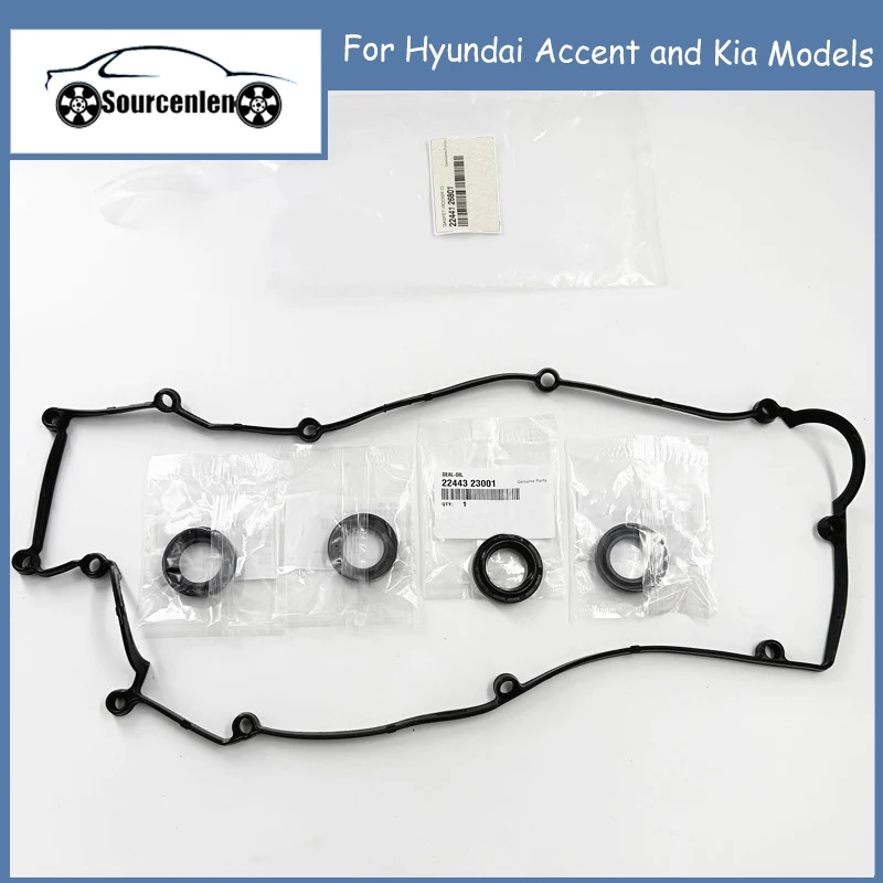 

Brand New 1Set Valve Cover Gasket for Hyundai Accent and Kia Models 2244126801 2244323001 Black Parts