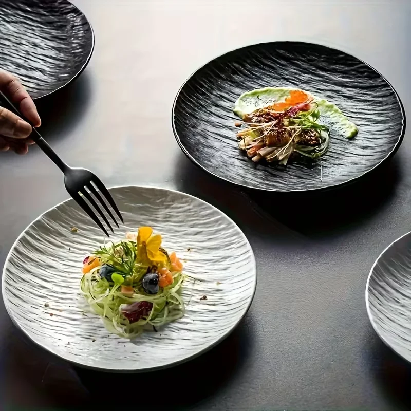 10pcs Rock-textured shallow plate, textured embossed pasta plate - suitable for family meals, restaurants, hotels, weddings, buf