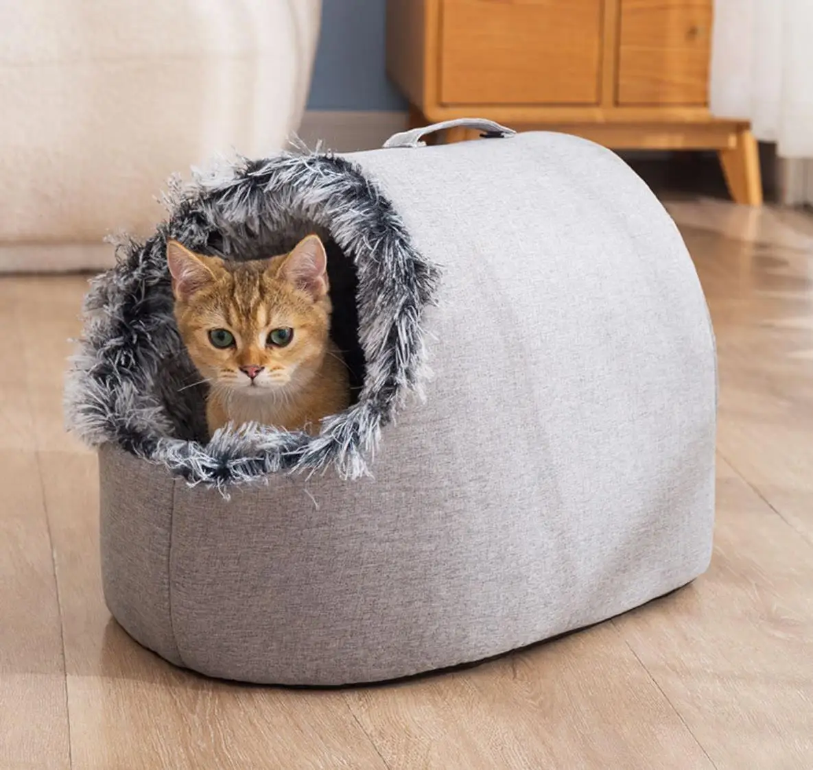 Cat Nest Soft Plush Pet Cushion Small Pets Nest Comfort in Winter Warm Deep Sleeping Pet Mat Pets Tent Handheld Cozy Cave