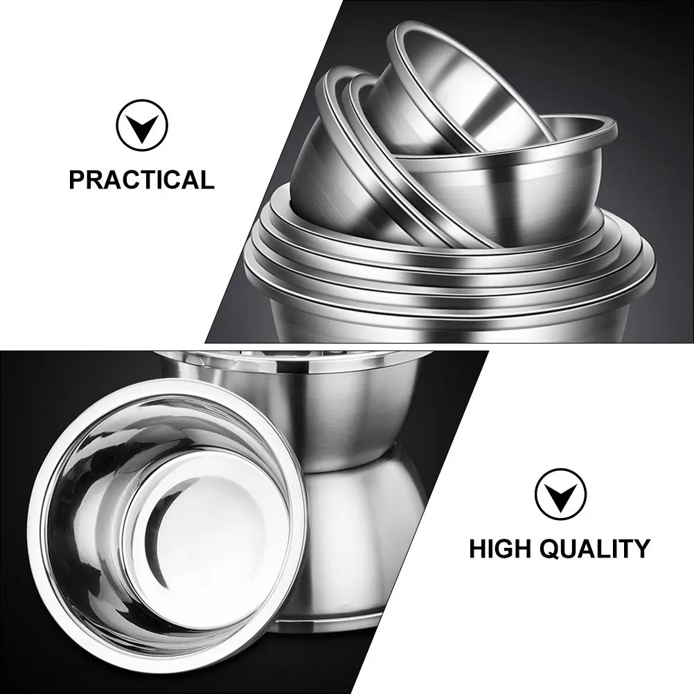 

1pc Stainless Steel Mixing Bowl Round Bottom Kitchen Food Container For Salad Egg Beating Baking Tool Multi-Functional Household