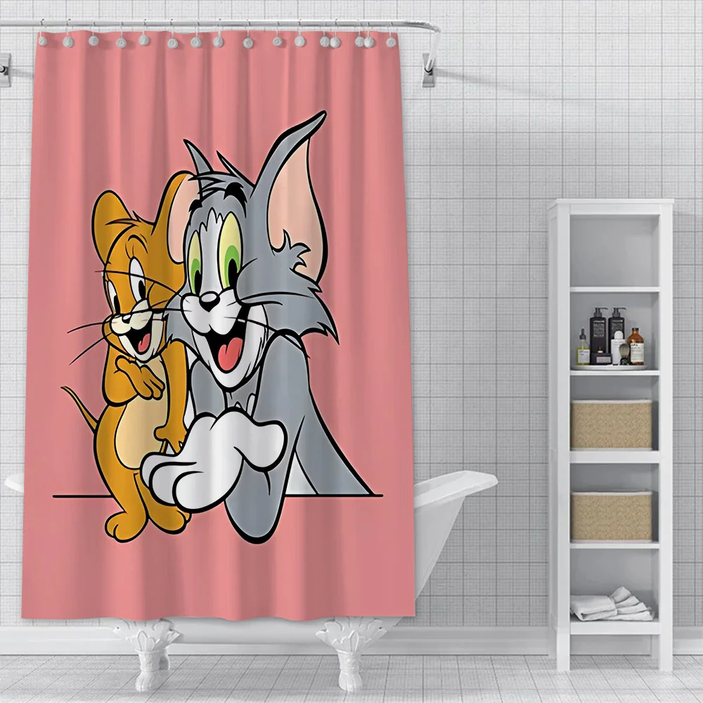 Hot C-Cartoon Tom and J-Jerry Shower Curtain Waterproof Polyester Fabric Paint Colorful Bath Curtains Curtain with Hook