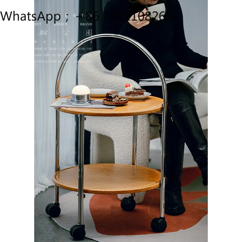 LLY solid wood folding dining cart, portable mobile kitchen trolley, multi-functional storage and food delivery cart with wheels