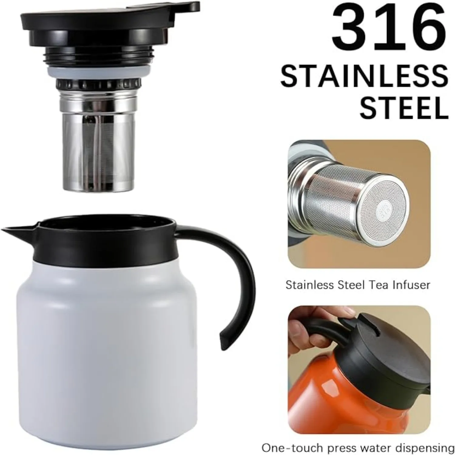 إبريق شاي طويل عازل من الفولاذ المقاوم للصدأ، غلاية حرارية لتخمير المنزل، يجب اقتناؤها مصفاة شاي