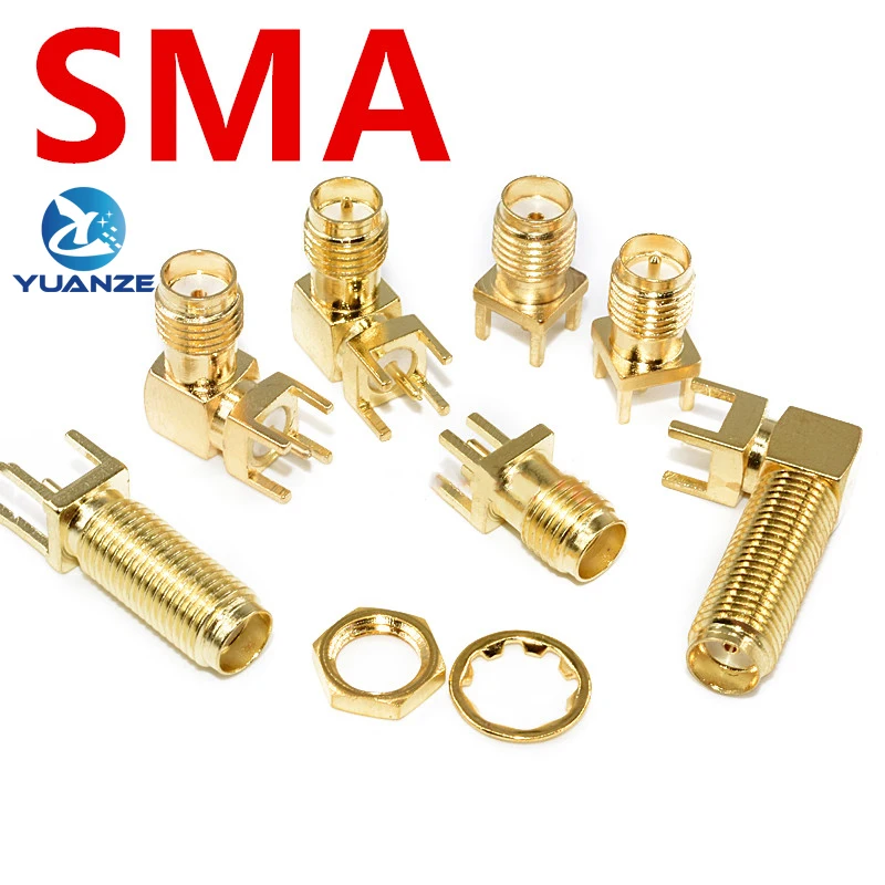 1Pcs SMA Female Jack Male Plug Adapter Solder Edge PCB Straight Right angle Mount RF Copper Connector Plug Socket