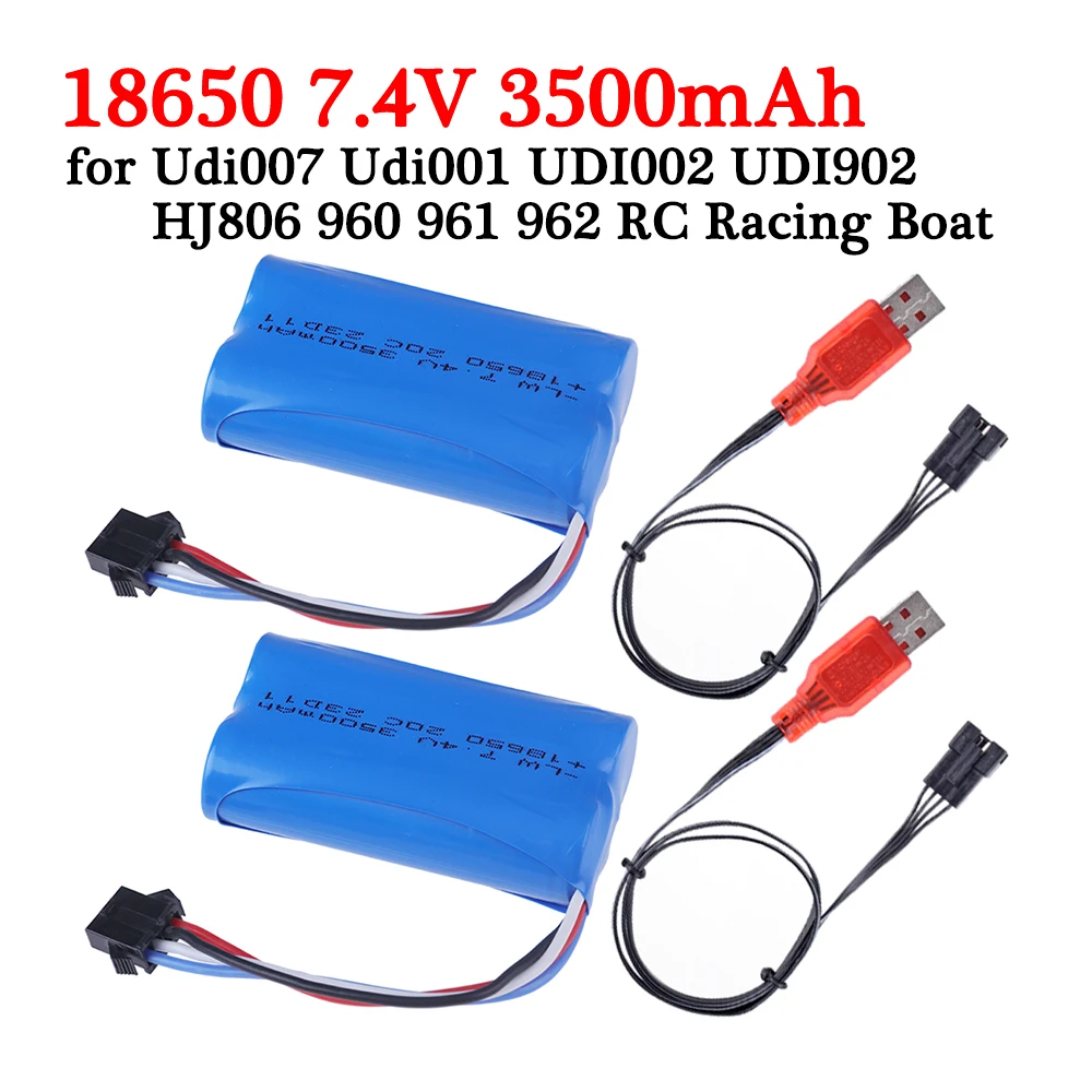 18650 7.4V 3500mAh Li-ion Battery With SM4P plug And USB Charger for Udi007 Udi001 UDI002 UDI902 HJ806 960 961 962 RC Car Boats