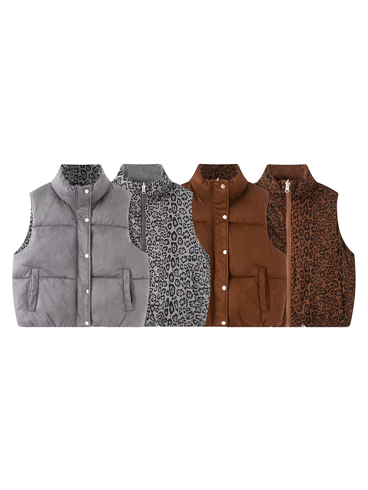 

Женский пуховый жилет с леопардовым принтом, осень-зима 2022, женский винтажный двусторонний жилет на молнии, женский элегантный уличный топ для отдыха