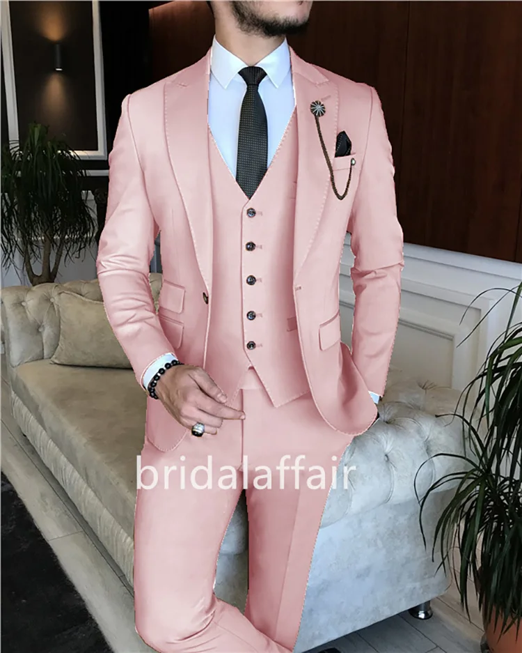 

Bridalaffair Men Suit Wedding Groom Slim Fit 3 Pieces Tuxedo Peak Lapel Blazer Daily Costume Homme Single Breasted