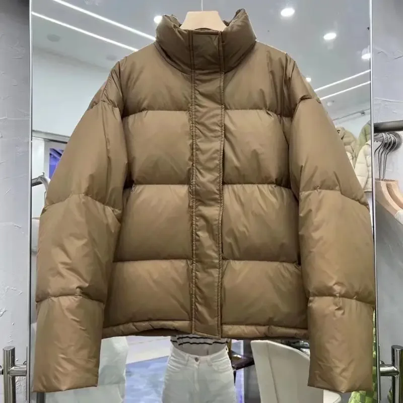 Damska krótka kurtka puchowa 2025 nowy styl, styl chlebakowy, pogrubiona, zimowa, modna, luźny krój.