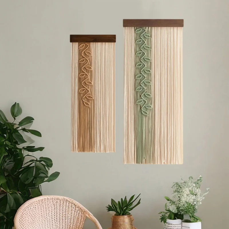Wall Hanging Hand-Woven Curtain Tassel Art Hanging Tapestry Wooden Board Tassel Handmade Boho Decor Cotton Plain Color New Sale