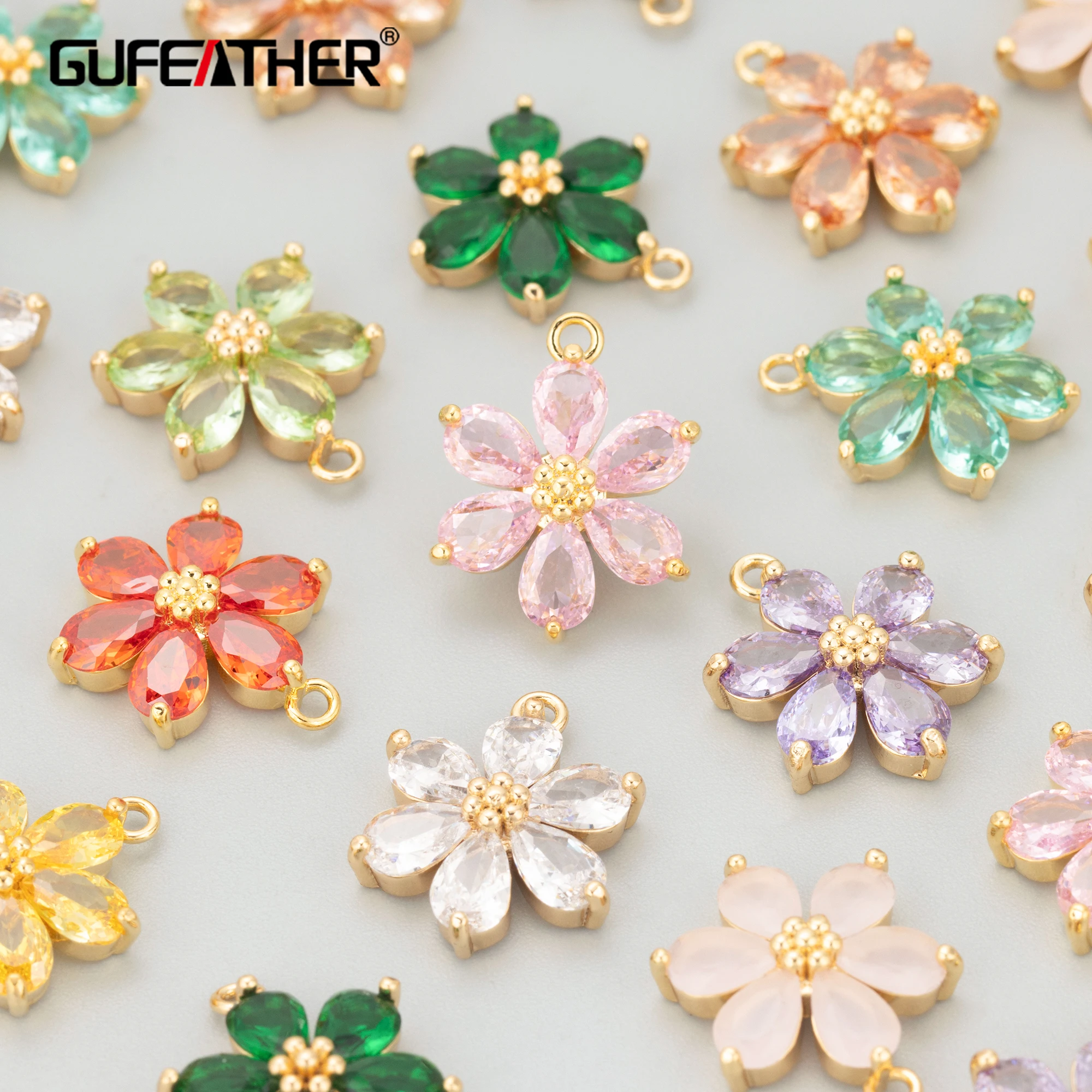 Supply Florist - GUFEATHER,6pcs/lot,MC78,jewelry accessories,18k Gold Plated,Nickel Free,Copper,Zircon,Hand Made,Flower