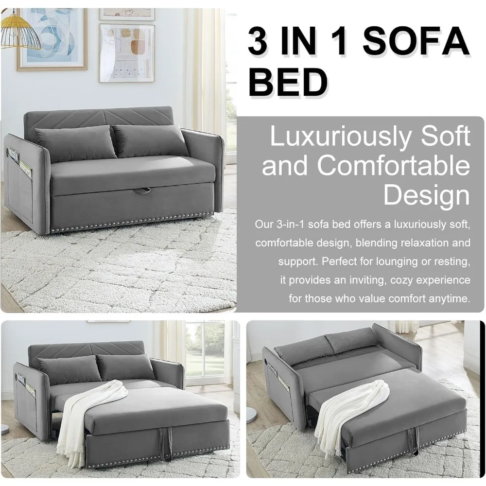 3 in 1 Convertible Sleeper Futon Sofa Bed, 55