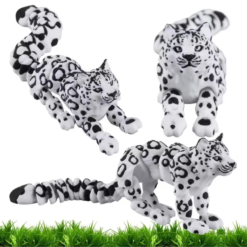 

3D Printed Flexible Snow Leopard Ornament -Articulated Wild Animal Figurine, Multi-joint Movable Toy for Kids Adults &Home Decor