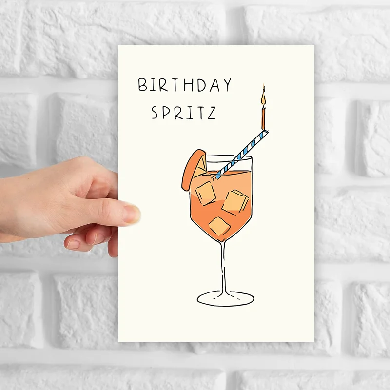 1 pc fun birthday card featuring a creative stemware drink image. Creative greeting cards. The perfect gift for family, friends