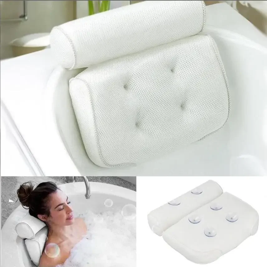 Almohada de baño para bañera con malla de aire 3D/4D, resistente al agua, soporte para cuello y espalda, accesorios de bañera, gran regalo, 1 unidad