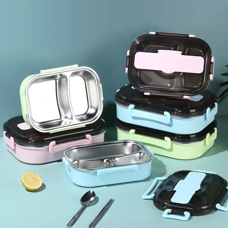 1L Lunch Box 304 Stainless Steel Bento Box Leakproof Compartment Sealed Lid with Spoon Chopsticks Student Office Food Container