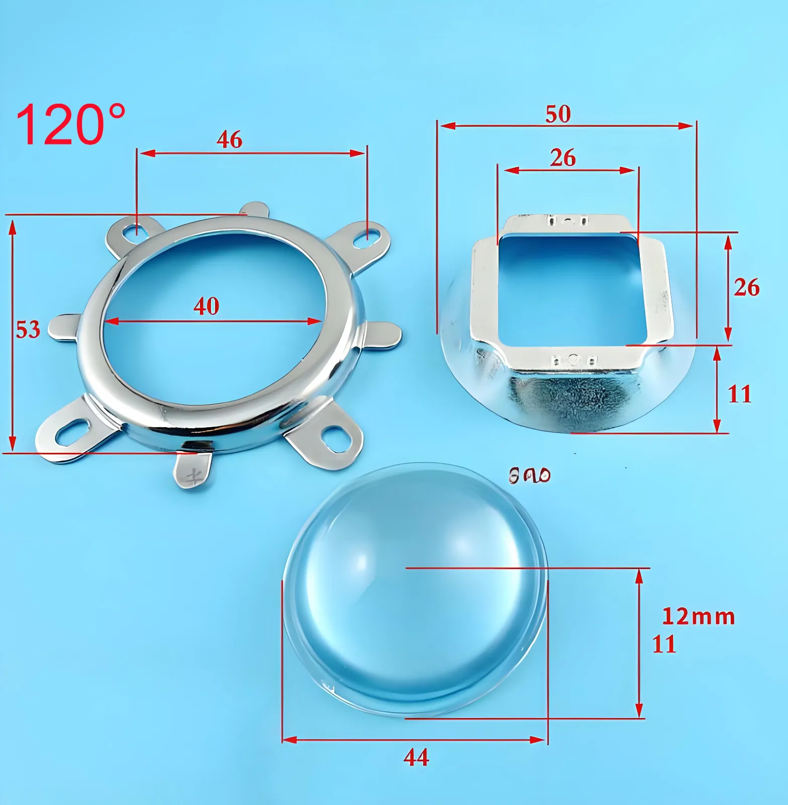 20W-100W LED عدسة كيت 44mm عدسة زجاجية بصرية عاكس كأس شرائح تثبيت