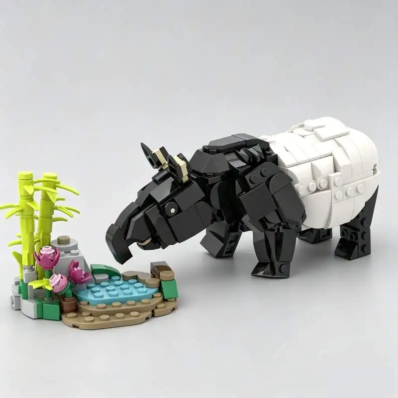 435PCS Malayan Tapir Animal Creature Model Building Blocks MOC DIY Assembly Creative Nature Puzzle Toy Gift Collection Display