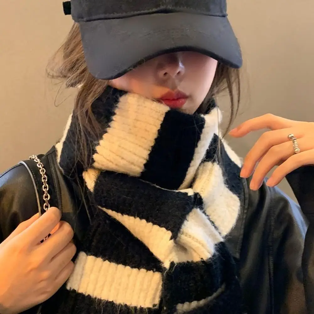 Fashion Korean Style Y2K Striped Scarf Harajuku Gothic Long Striped Scarves Knitted Streetwear Stripe Shawl Winter