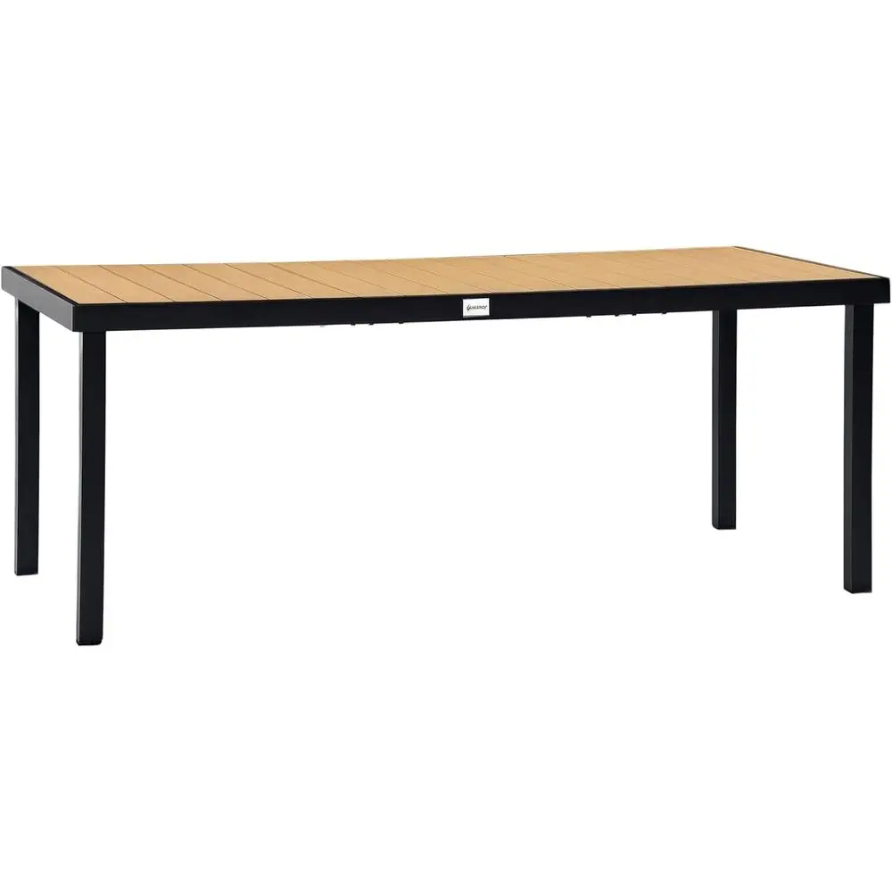 Seating 8, All-Weather Outdoor Dining Table with Natural Wood Top for Garden, Lawn, and Patio