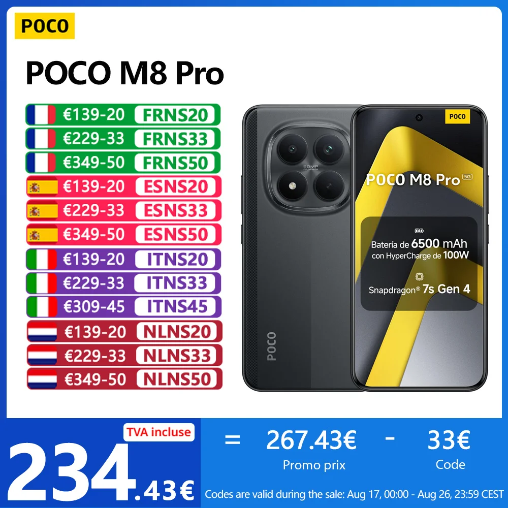 POCO M8 Pro 5G, NFC, Pantalla AMOLED CrystalRes 1.5K de 6,83″, Snapdragon…