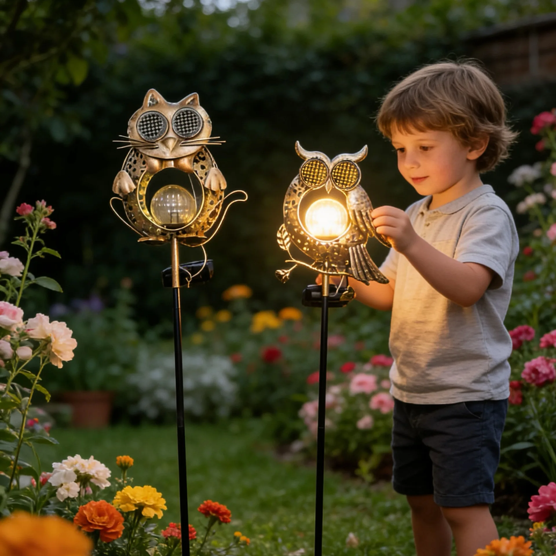 アニメーション点滅目付きソーラーガーデンライト屋外金属製動物フクロウ猫カエル型ステーク防水景観パス照明ヤードデコレーション