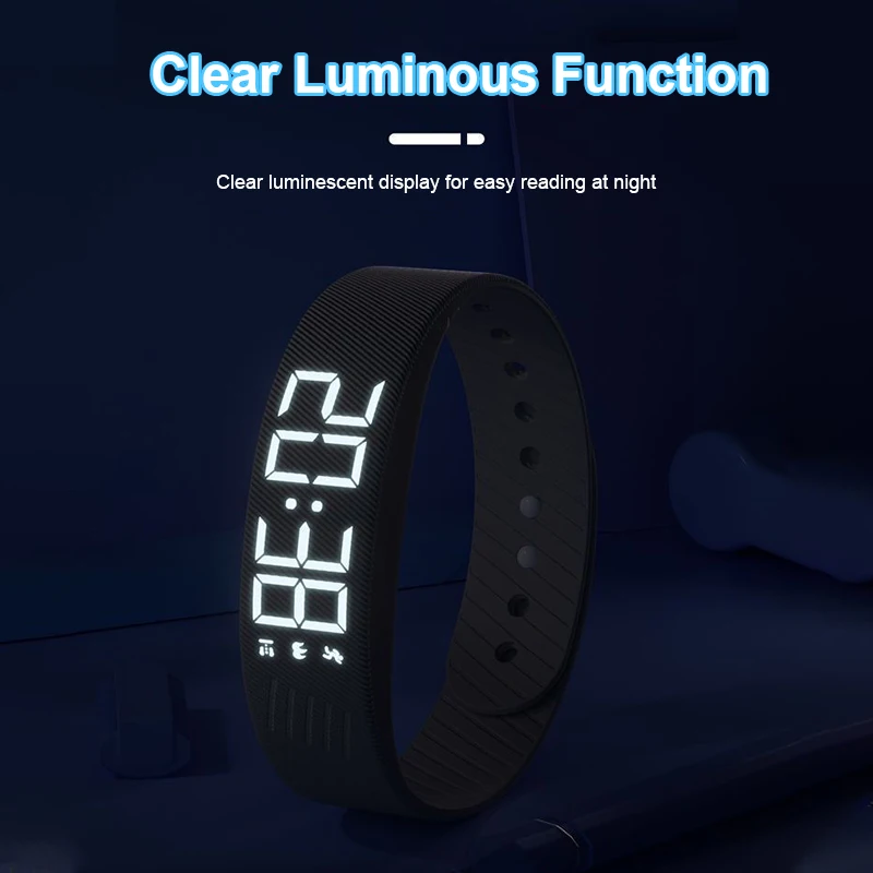 LED กีฬานาฬิกาสร้อยข้อมือสมาร์ทอุณหภูมิร่างกายเครื่องวัดอุณหภูมิการสั่นสะเทือนเตือนสายรัดข้อมือนักเรียน Smartband