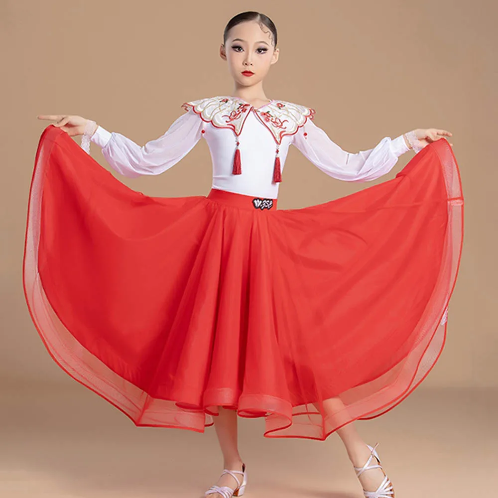 

Modern Dance Dress Girls Waltz Competition Dress Standard Ballroom Practice Wear Line Ethnic Style Dresses Dance Skirt VDL542