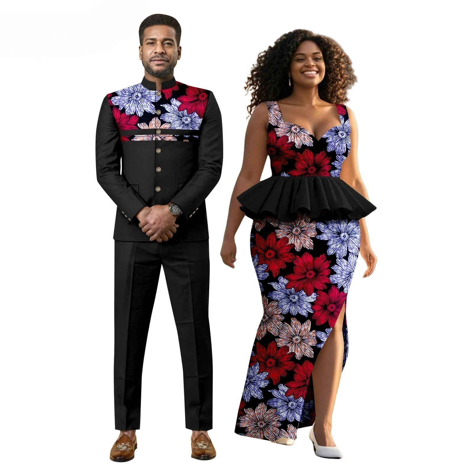 New African Print Men's Suit, Wax-dyed Couple Set, Women's Dress + Men's Suit  Women Clothing view 3