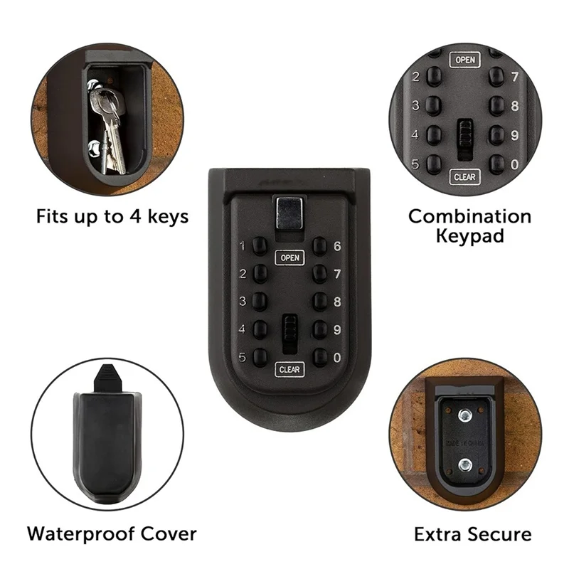 B68A Wall Mounted Key Safe Box Weatherproof 10-Digit Combination Lock Anti-Theft Storage For Home & Outdoor Use