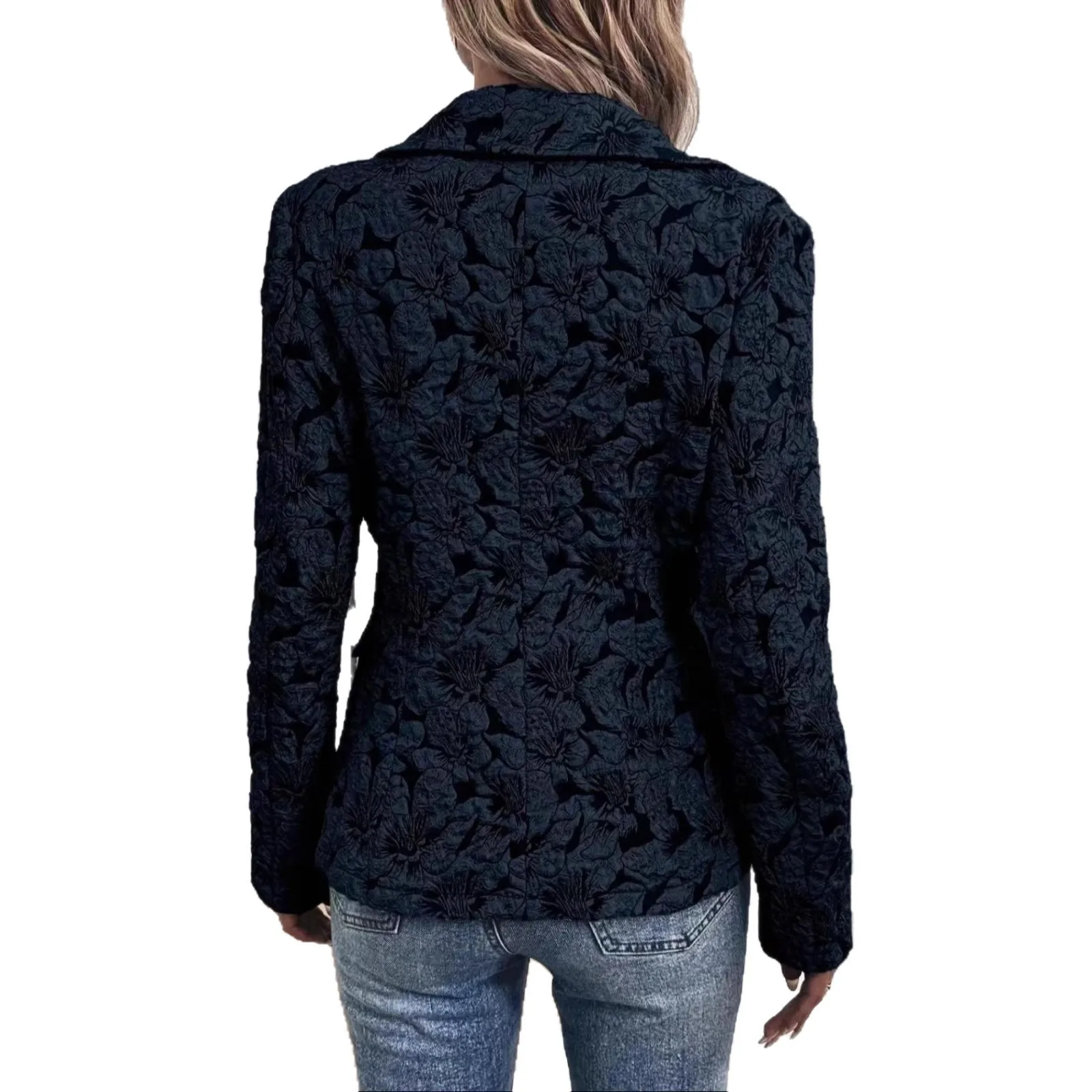 Casual Embossed Suit Fitted Street with Long Sleeve Standard Length Streetwear No Hood Single Button Closure Autumn Women Suit