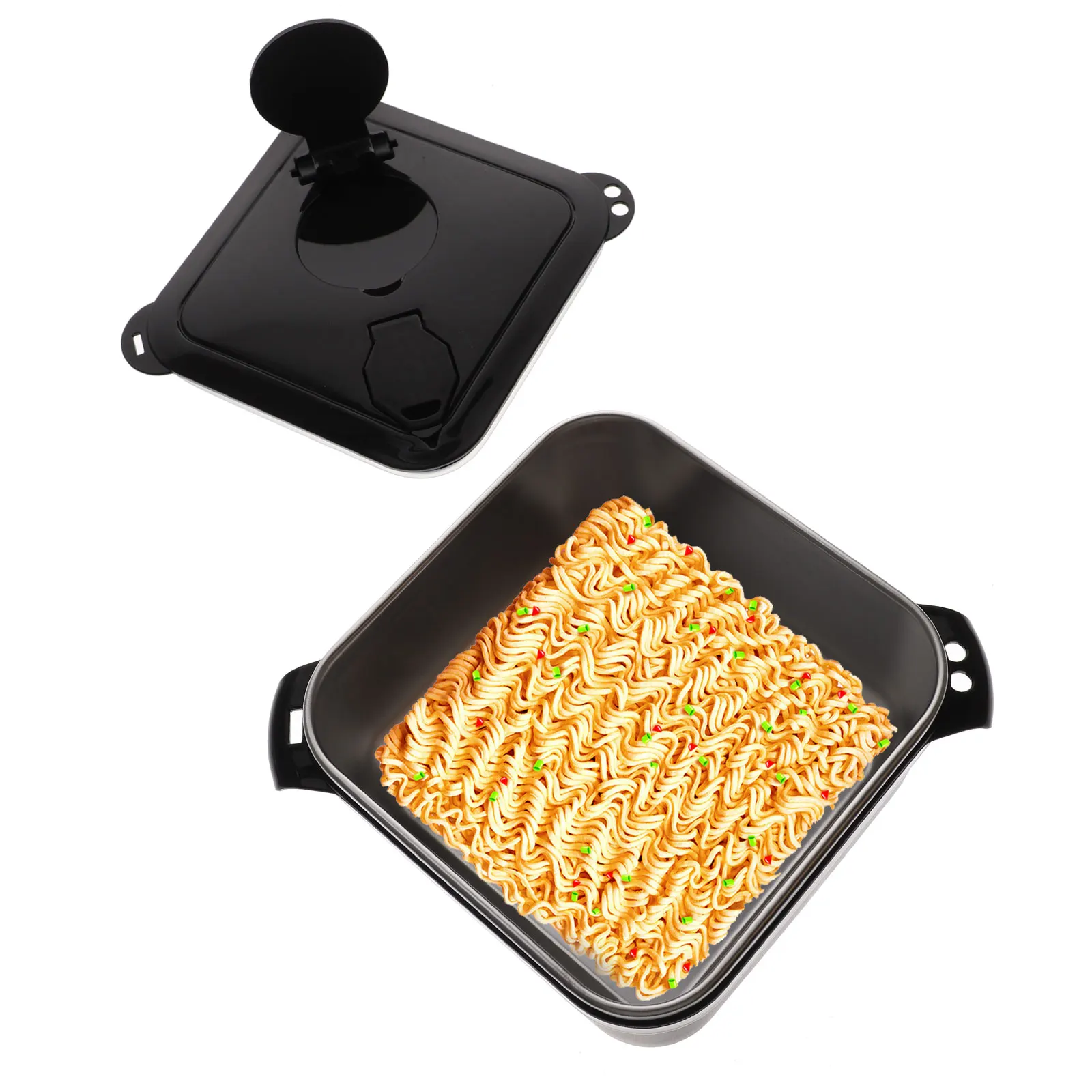 

Stainless Steel Square Ramen Bowl Large Capacity Insulated Food Box Black Reusable Bento Soup Bowl Phone for Office