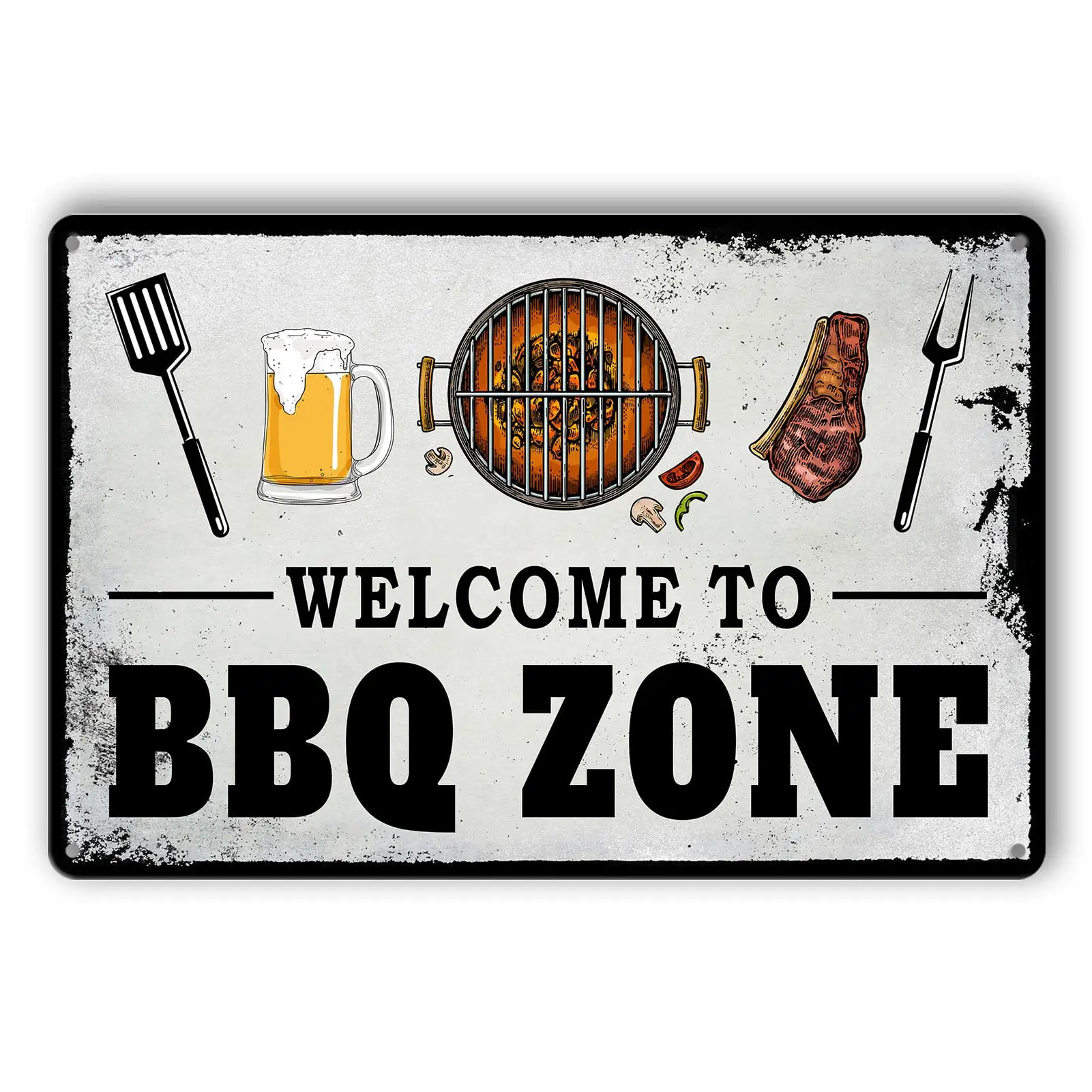 BBQ Tin Sign Vintage BBQ Metal Signs Grilling Signs and Decor Outdoor Barbecue Tin Sign Welcome to BBQ Zone Sign Grilling Zone M