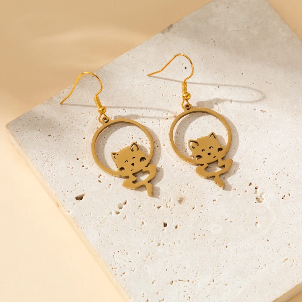 1 pair of cute stainless steel earrings naughty rings earrings simple fashion chic animal hamster mouse cat