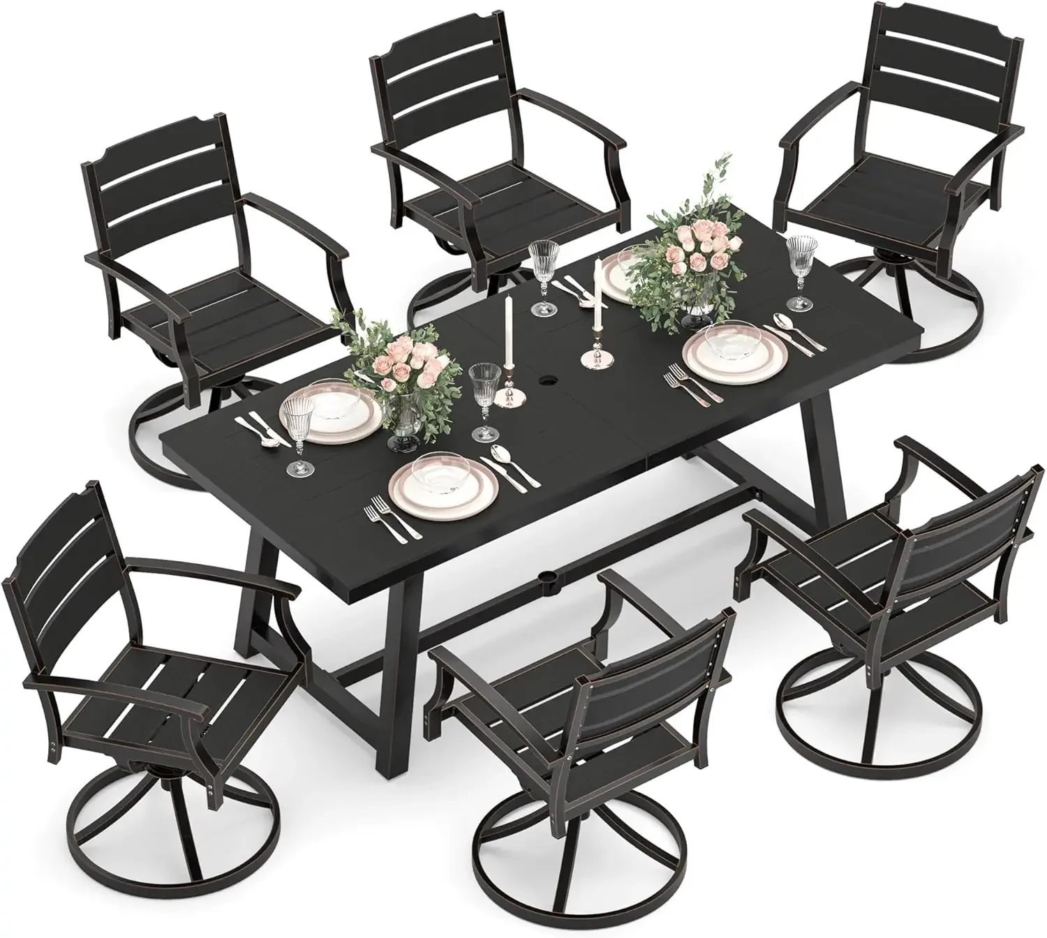 7 pieces patio swivel dining chair,black