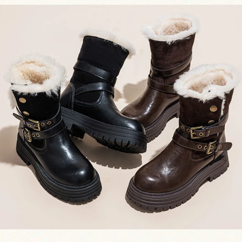 CICIYANG المرأة أحذية الثلوج 2025 شتاء جديد منصة فارس الأحذية جلد طبيعي الإناث المضادة للانزلاق الجوارب حذاء من الجلد #3