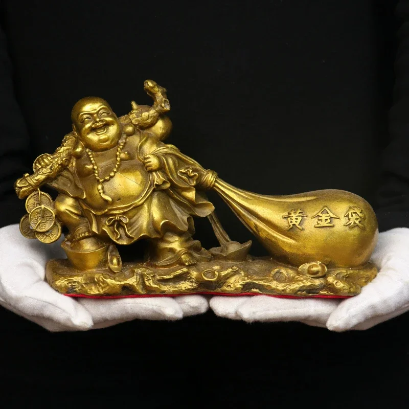 

Pure Copper Maitreya Buddha Statue Big Belly Laughing Buddha Ornament Gold Bag Opening Gift